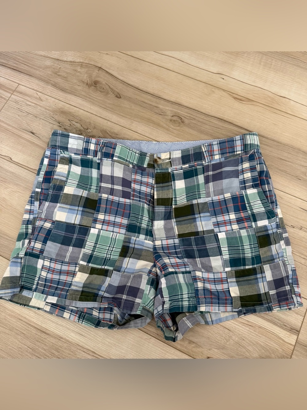 L.L. BEAN Patchwork favorite fit blue Chino cotton shorts Size 14
